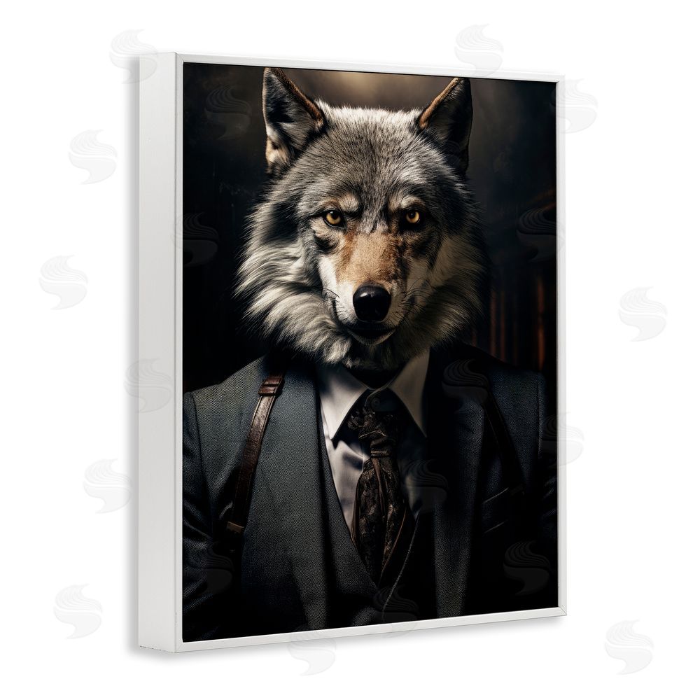 Ray Powers Trendy Wall Street Wolf White Framed Giclee Wall Art Print