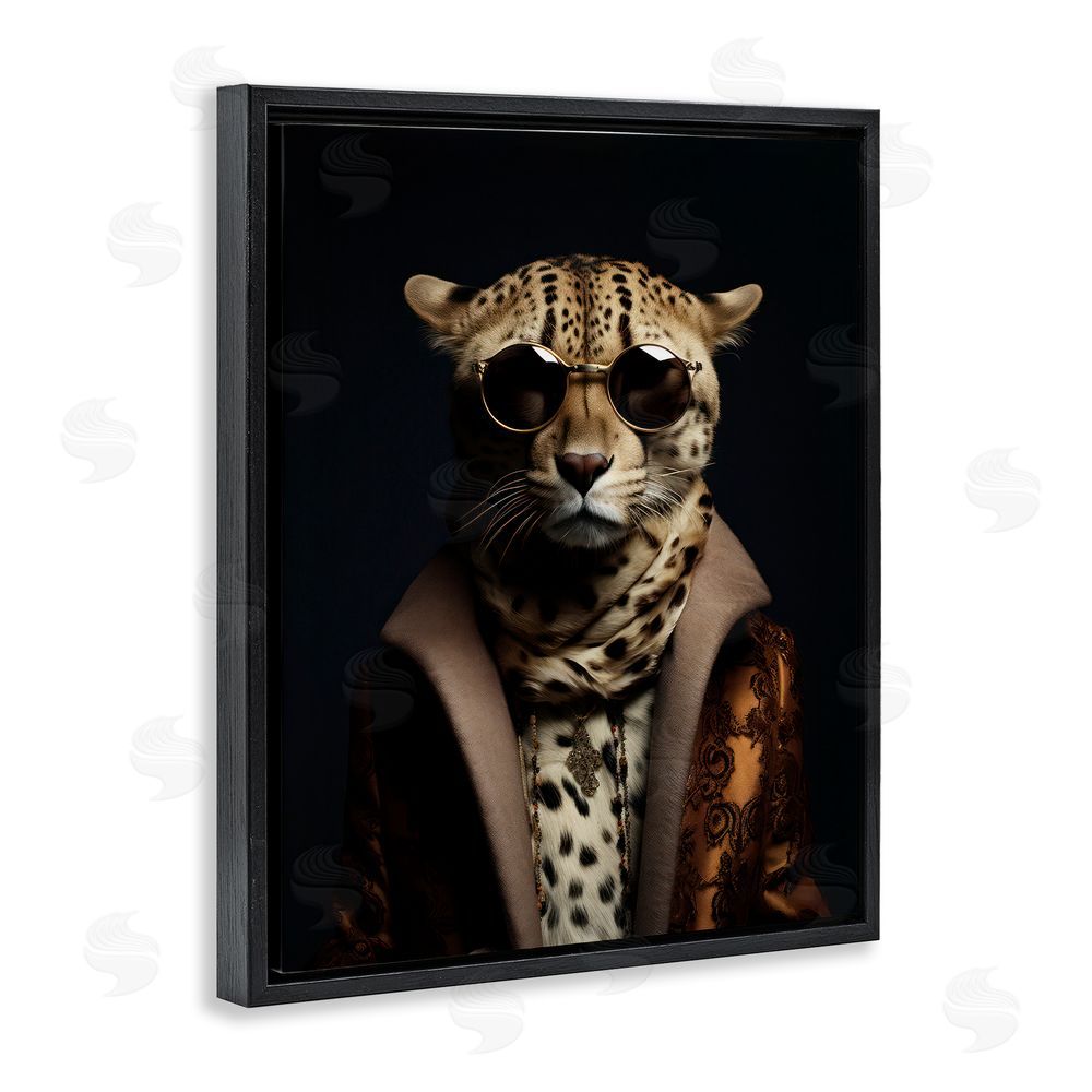 Andrea Haase Luxury Cat Couture Black Floating Frame Canvas Wall Art