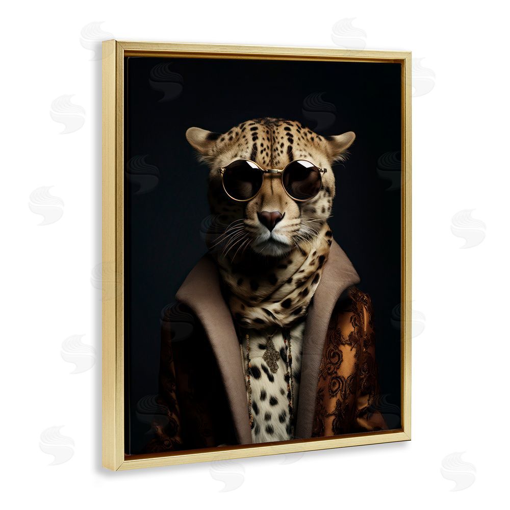 Andrea Haase Luxury Cat Couture Gold Floating Frame Canvas Wall Art