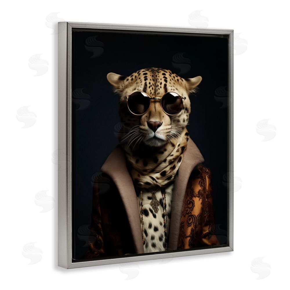 Andrea Haase Luxury Cat Couture Gray Floating Frame Canvas Wall Art