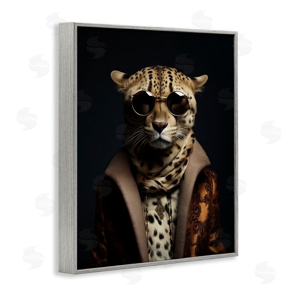 Andrea Haase Luxury Cat Couture Gray Framed Giclee Wall Art Print