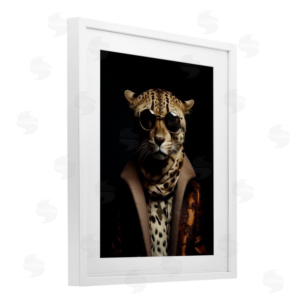 Andrea Haase Luxury Cat Couture White Framed Print Under Glass with Mat Wall Art