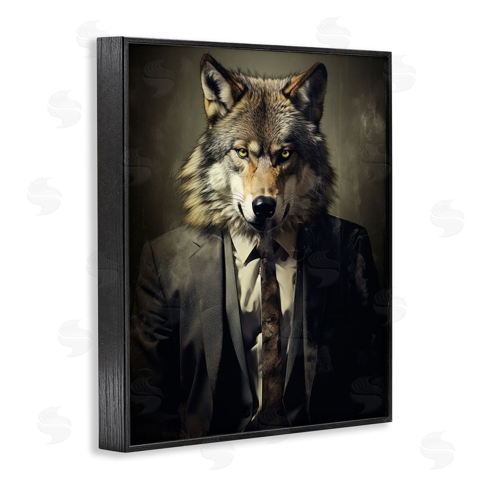 Ray Powers Fancy Wolf in Suit Blacked Framed Giclee Wall Art Print