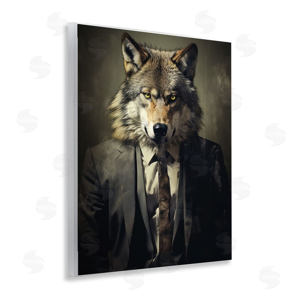 Ray Powers Fancy Wolf in Suit Wooden Wall Plaque Art Print