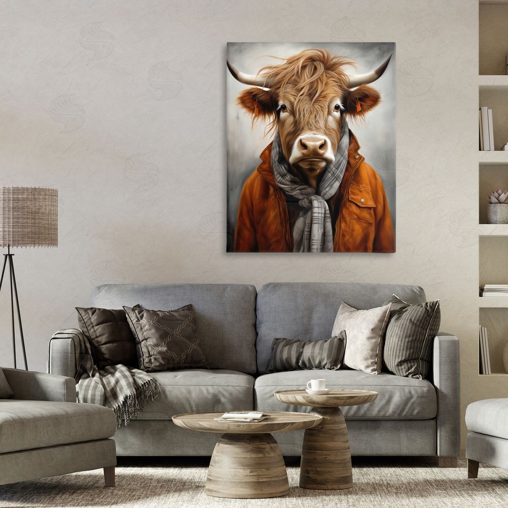 Ray Powers Buster Bull Horn Portrait Stretched Canvas Wall Art in Room