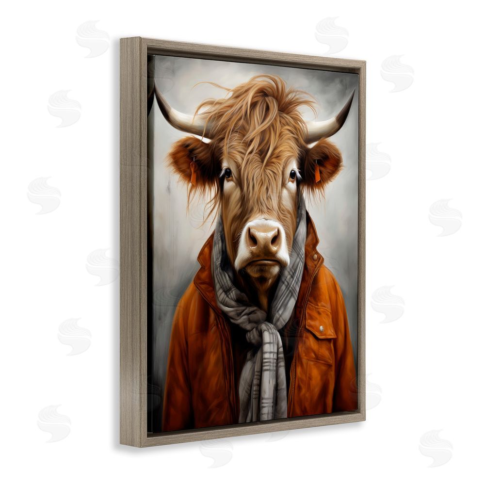 Ray Powers Buster Bull Horn Portrait Brown Floating Frame Canvas Wall Art Print