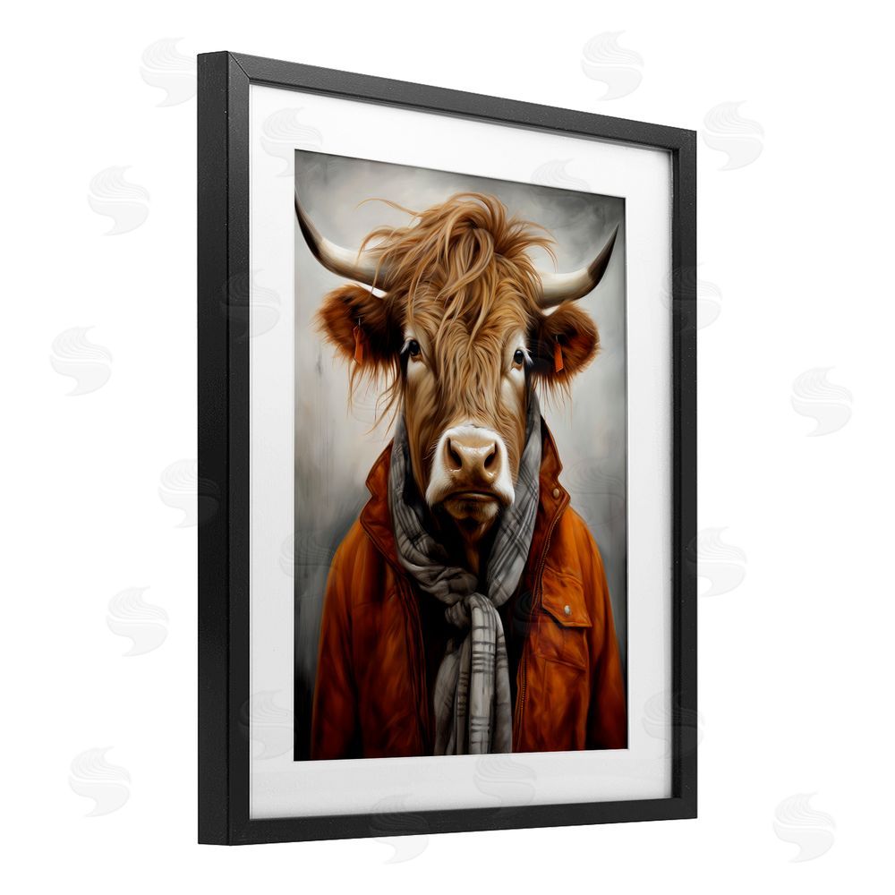 Ray Powers Buster Bull Horn Portrait Black Framed Print Under Glass Wall Art