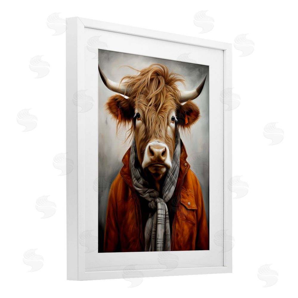Ray Powers Buster Bull Horn Portrait White Framed Print Under Glass Wall Art