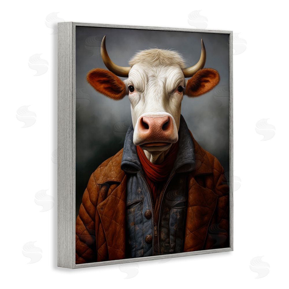 Ray Powers Chianina Style Cow Gray Framed Giclee Wall Art Print