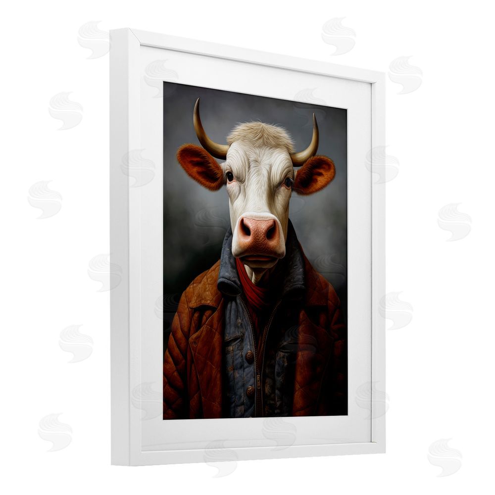Ray Powers Chianina Style Cow White Framed Print Under Glass Wall Art