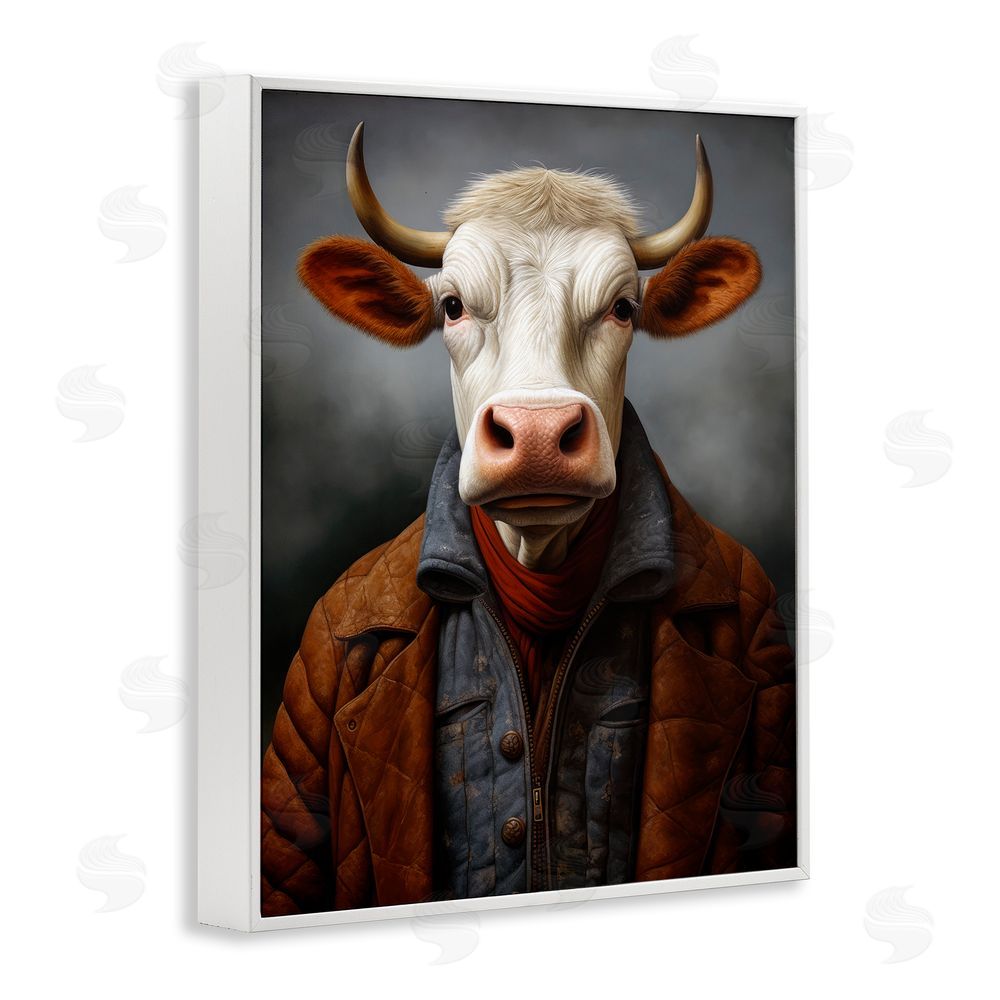 Ray Powers Chianina Style Cow White Framed Giclee Wall Art Print