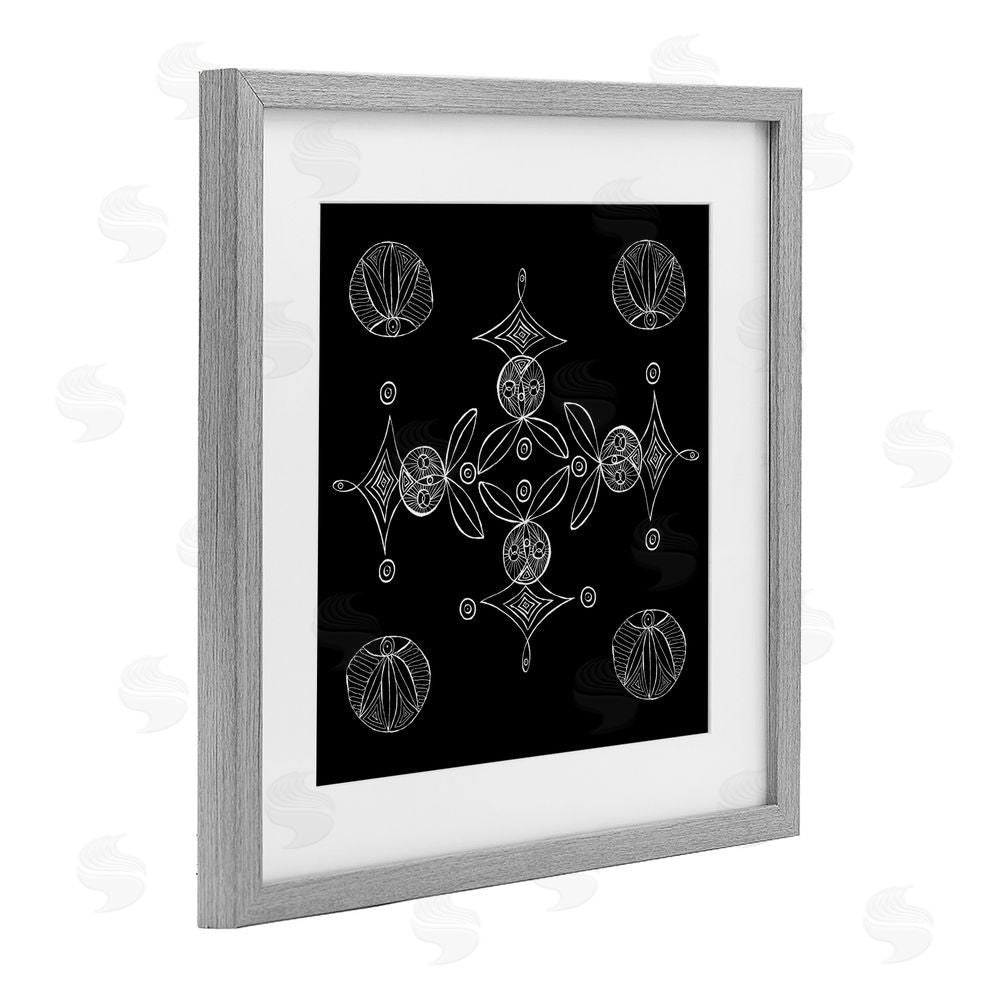 El Perkin Simple Monochrome Fractals Gray Framed Print Under Glass Wall Art