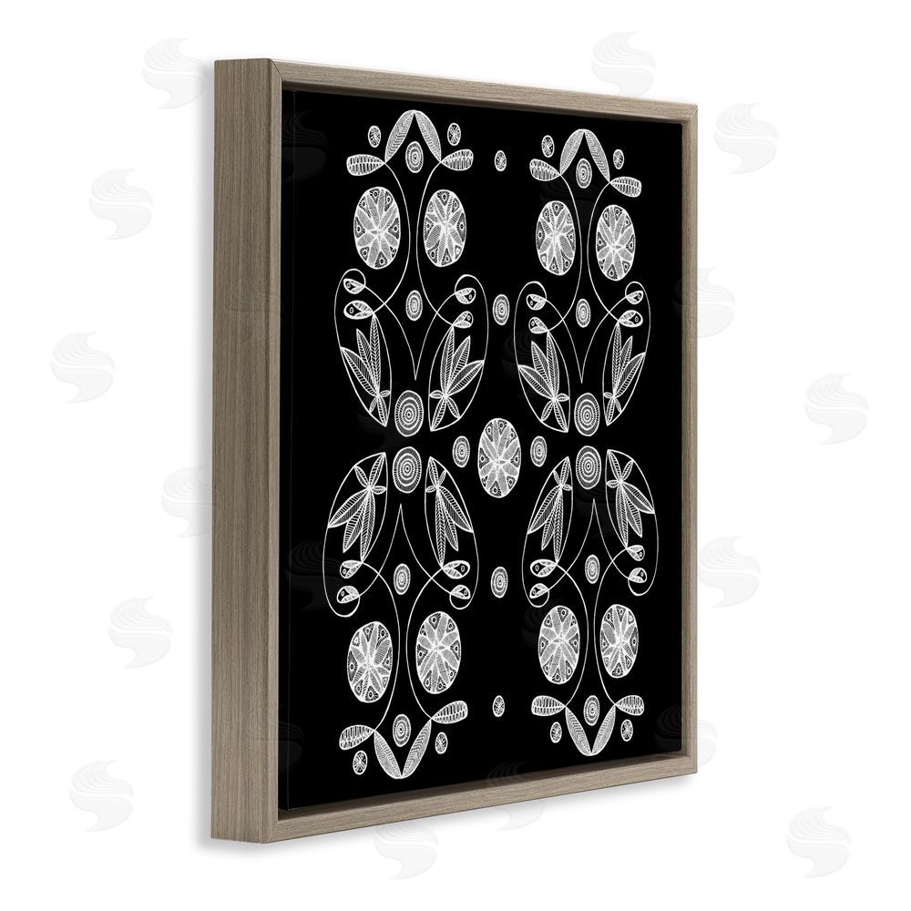 El Perkin Symmetrical Flower-Like Patterns Brown Floating Frame Canvas Wall Art Print