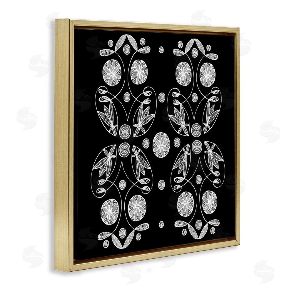 El Perkin Symmetrical Flower-Like Patterns Gold Floating Frame Canvas Wall Art Print