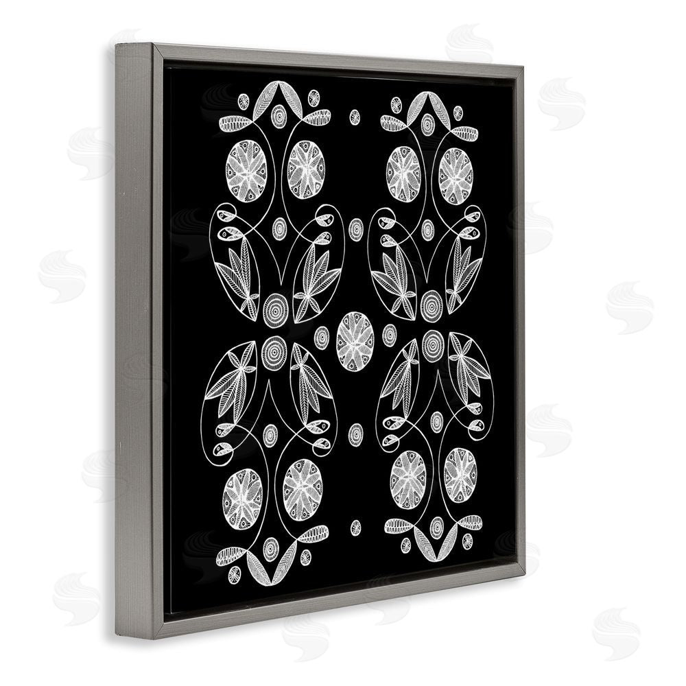 El Perkin Symmetrical Flower-Like Patterns Gray Floating Frame Canvas Wall Art Print