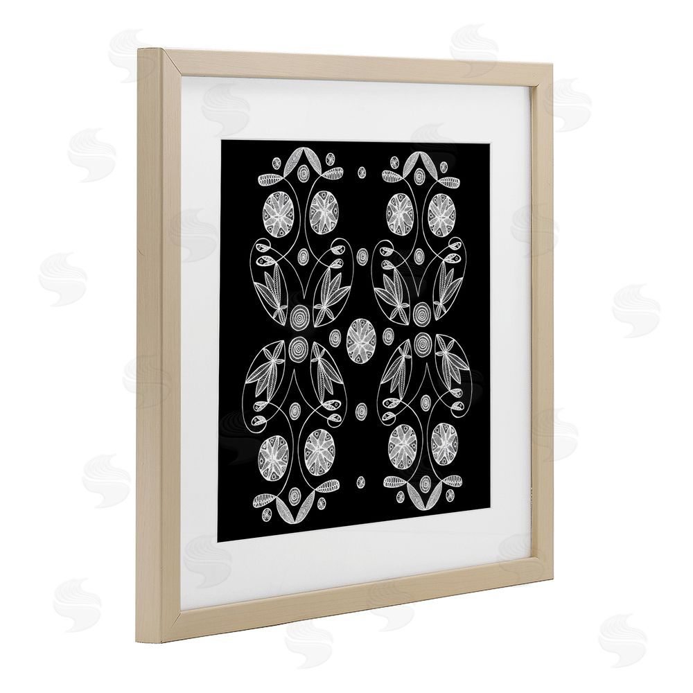 El Perkin Symmetrical Flower-Like Patterns Brown Framed Print Under Glass Wall Art