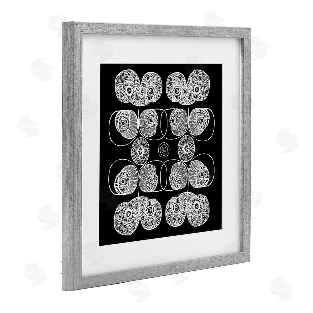 El Perkin Detailed Rounded Elementals Gray Framed Print Under Glass with Mat Wall Art