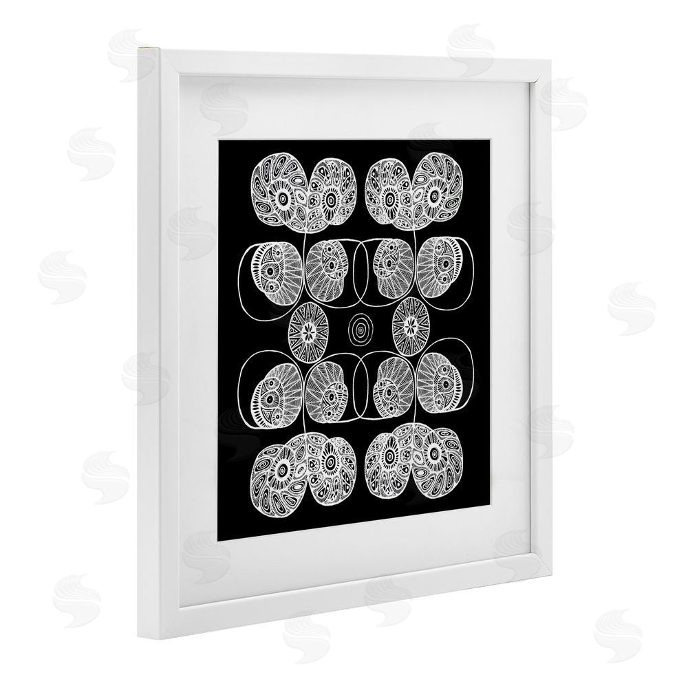 El Perkin Detailed Rounded Elementals White Framed Print Under Glass with Mat Wall Art