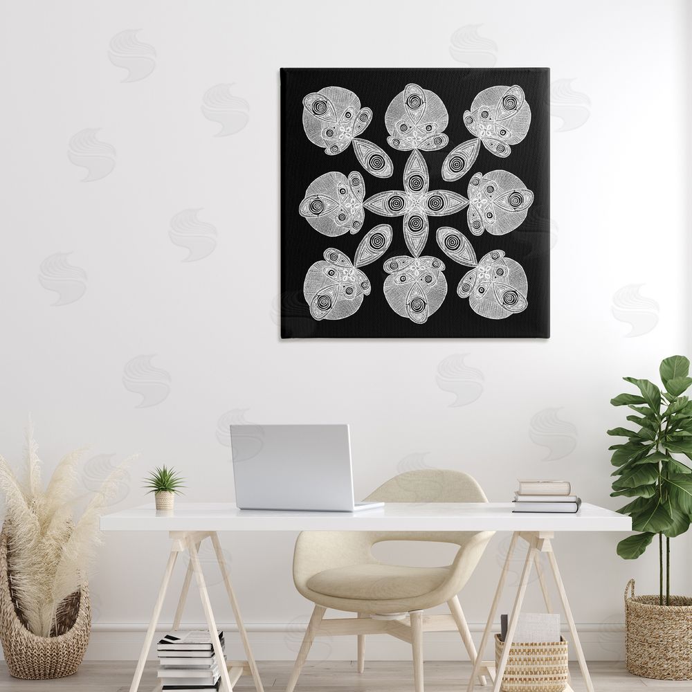 El Perkin Fractal Symmetry in Monochrome Stretched Canvas Wall Art in Room