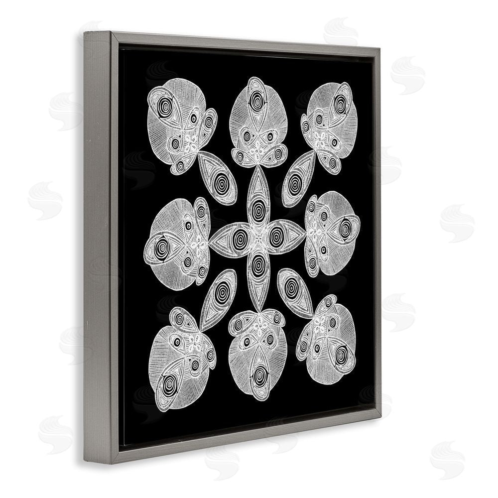 El Perkin Fractal Symmetry in Monochrome Gray Floating Frame Canvas Wall Art