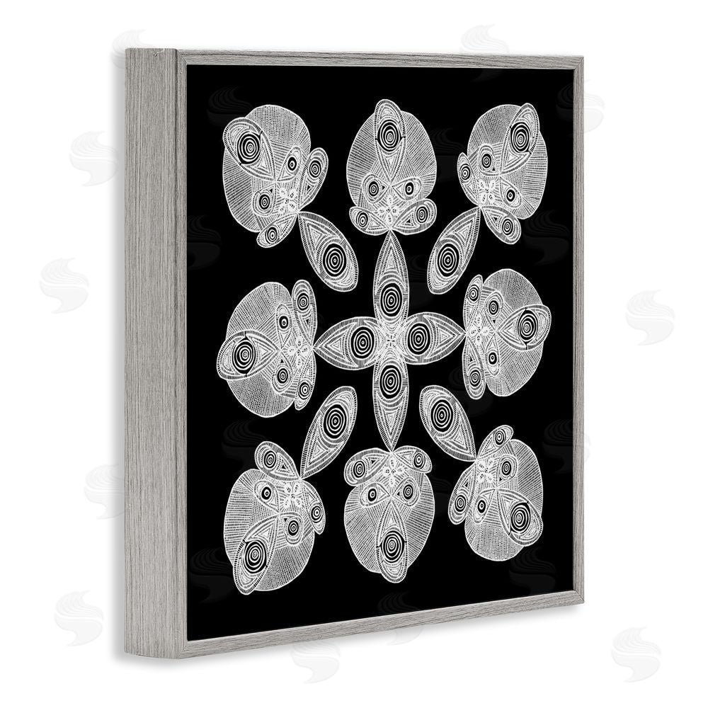 El Perkin Fractal Symmetry in Monochrome Gray Framed Giclee Wall Art Print