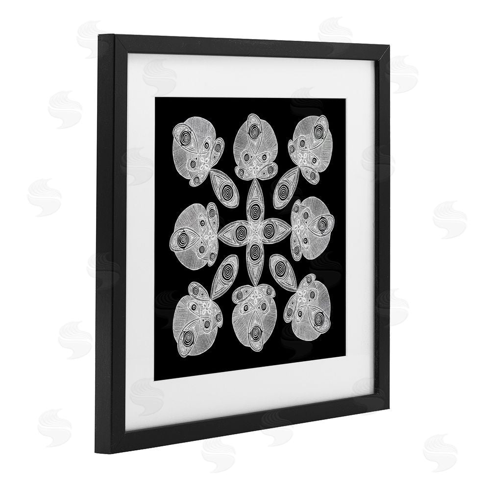 El Perkin Fractal Symmetry in Monochrome Black Framed Print Under Glass with Mat Wall Art