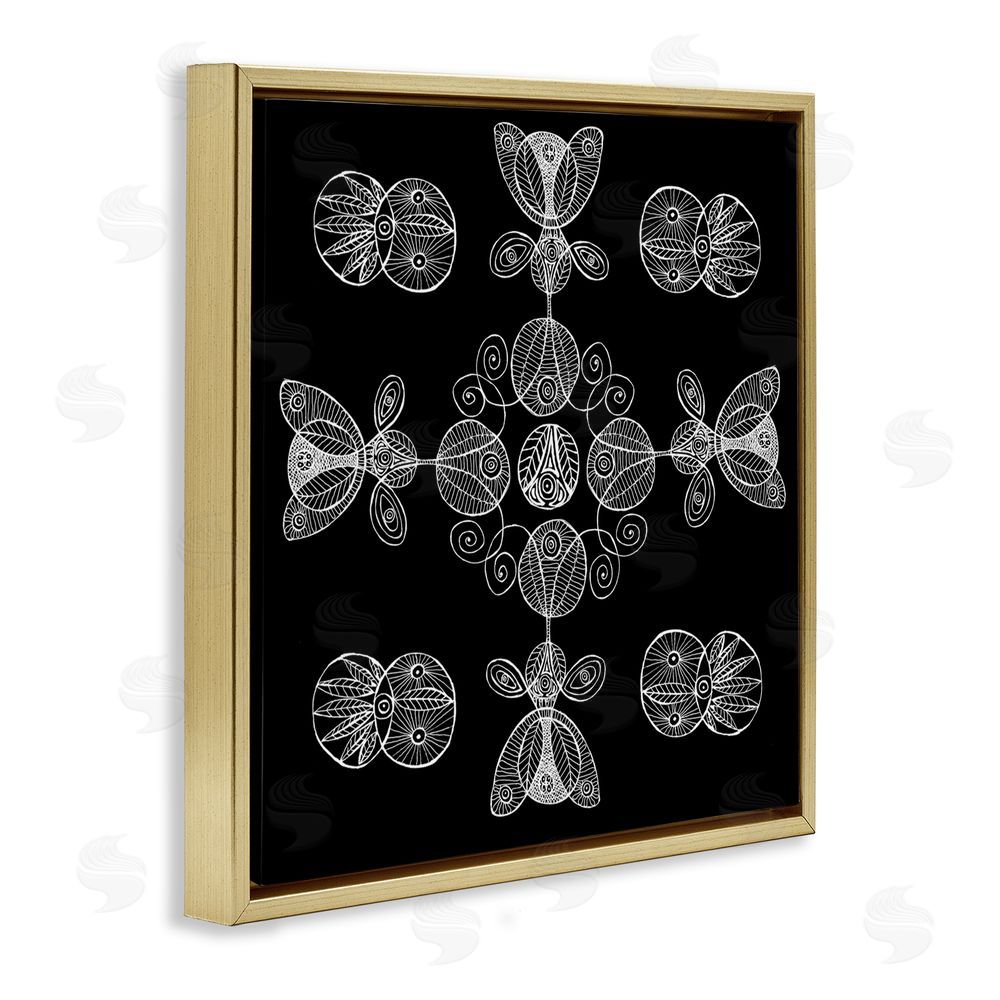 El Perkin Black & White Elemental Fractals Gold Floating Frame Canvas Wall Art Print