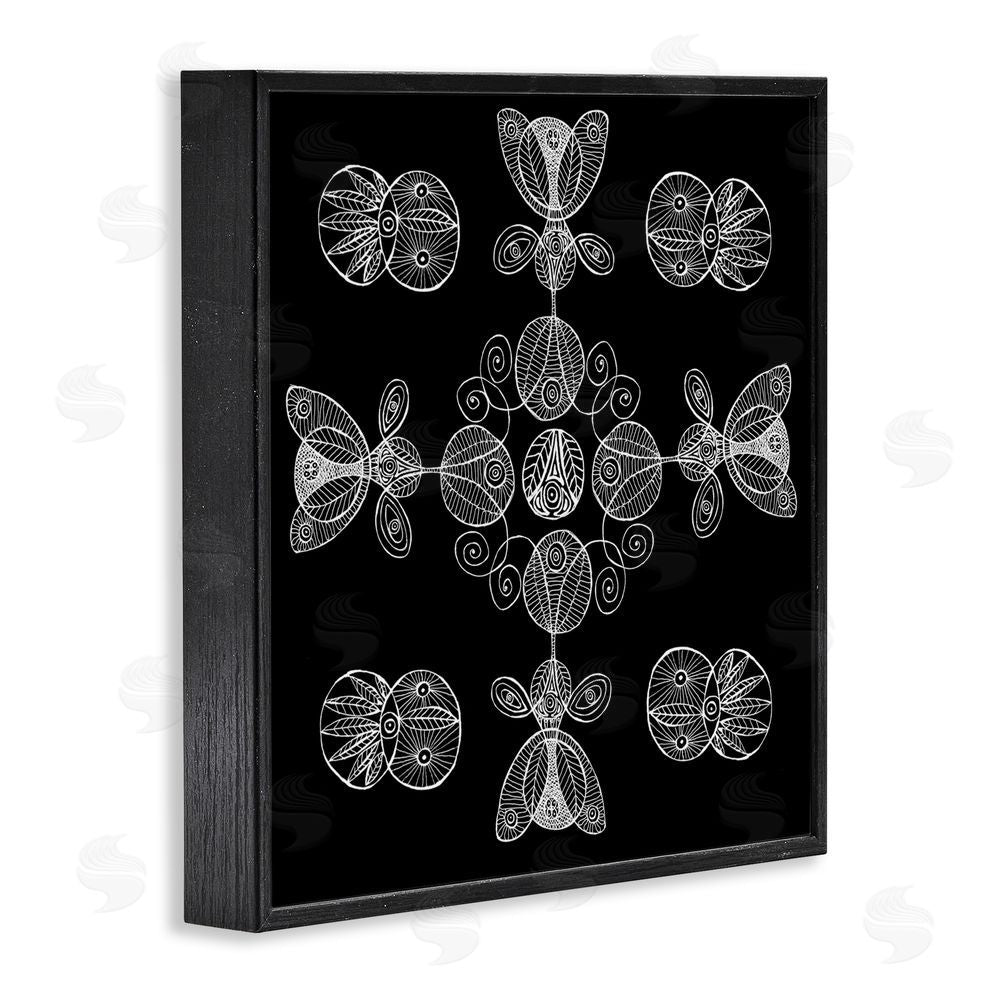El Perkin Black & White Elemental Fractals Black Framed Giclee Wall Art Print