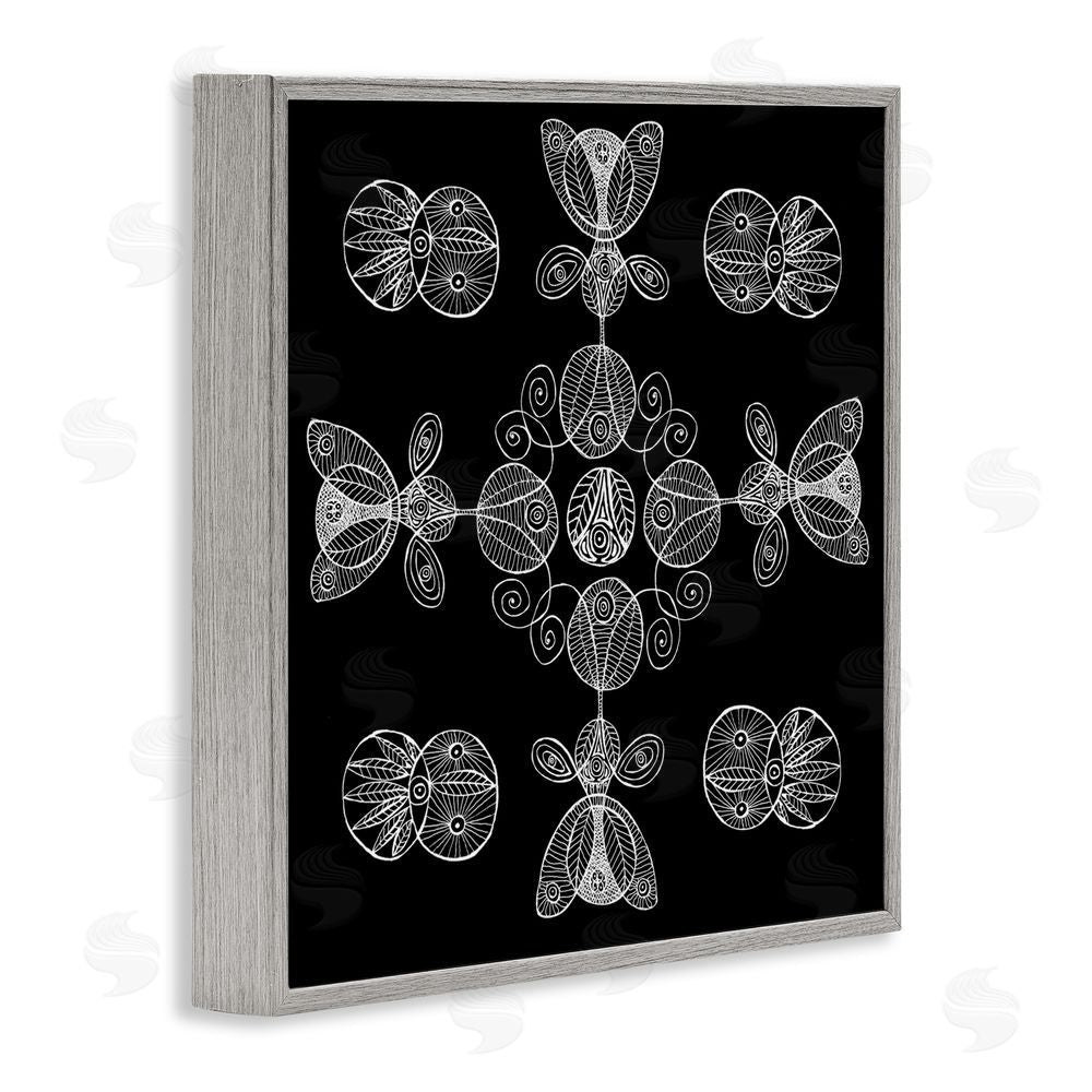 El Perkin Black & White Elemental Fractals Gray Framed Giclee Wall Art Print