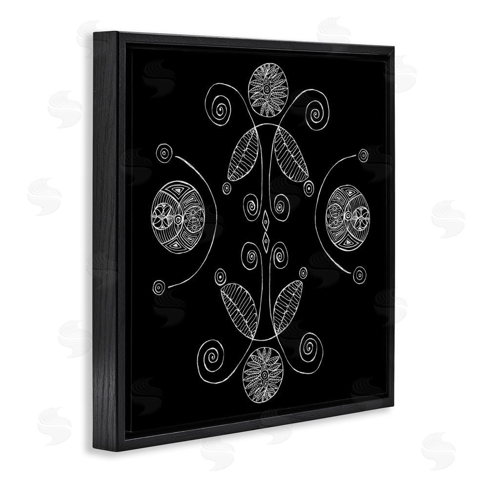 El Perkin Curved Fractals & Leaves Black Floating Frame Wall Art Print