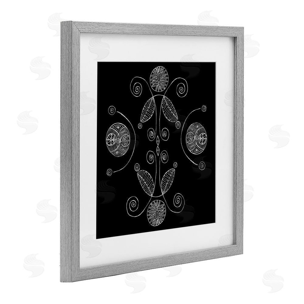 El Perkin Curved Fractals & Leaves Gray Framed Print Under Glass Wall Art