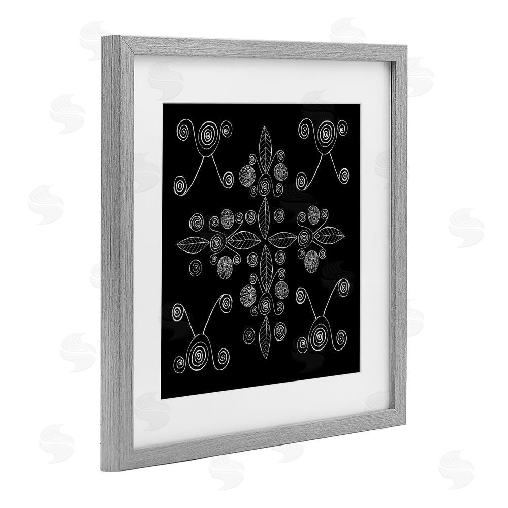 El Perkin Geometrics & Leaf Fractals Gray Framed Print Under Glass with Mat Wall Art