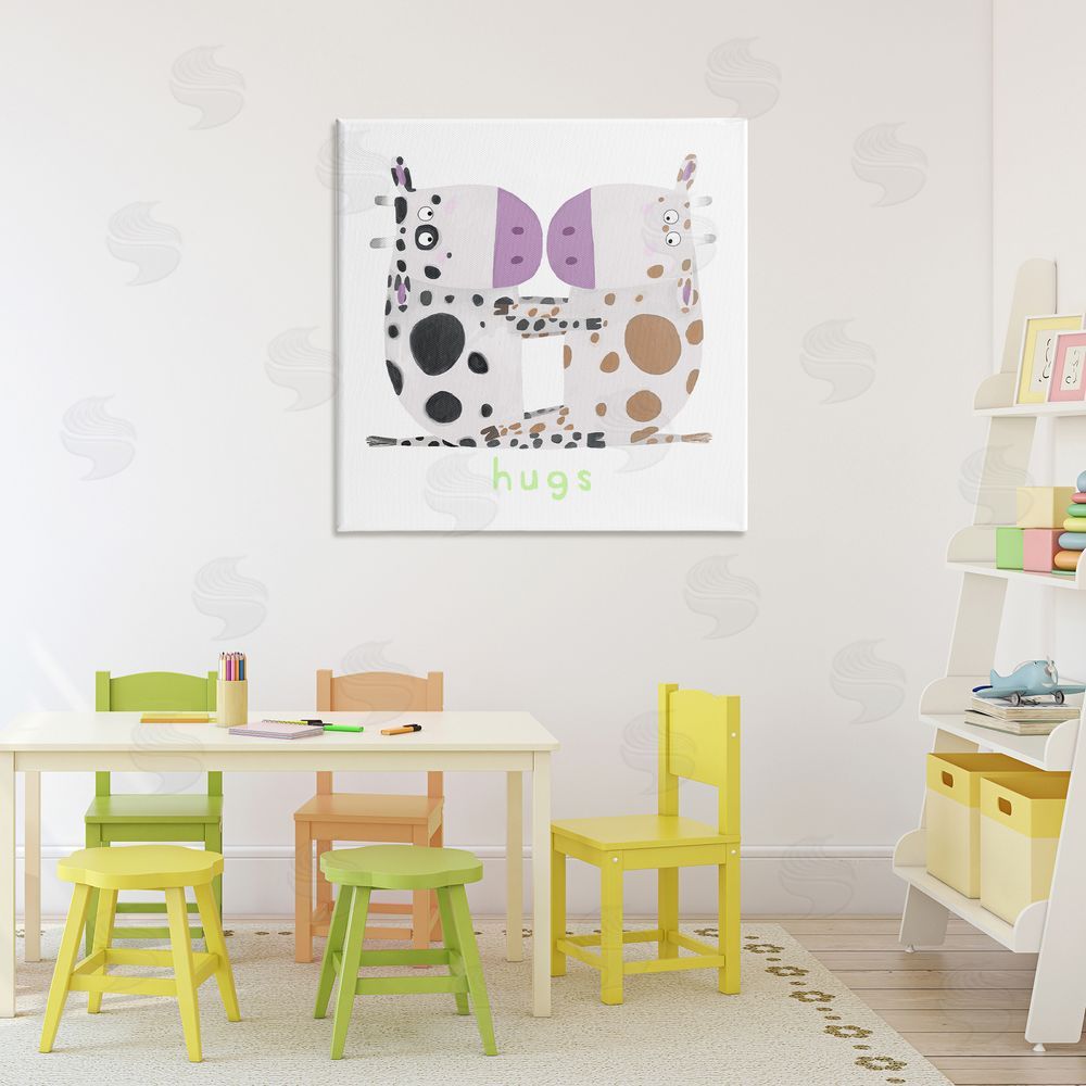 Carla Daly Cow Hugs Symmetry Stretched Canvas Wall Art in Room