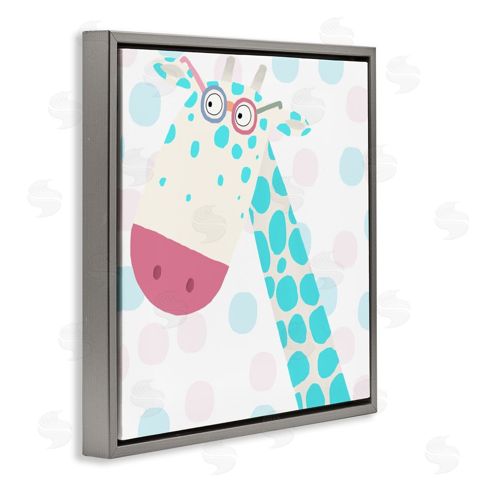 Carla Daly Electric Blue Giraffe Gray Floating Frame Canvas Wall Art