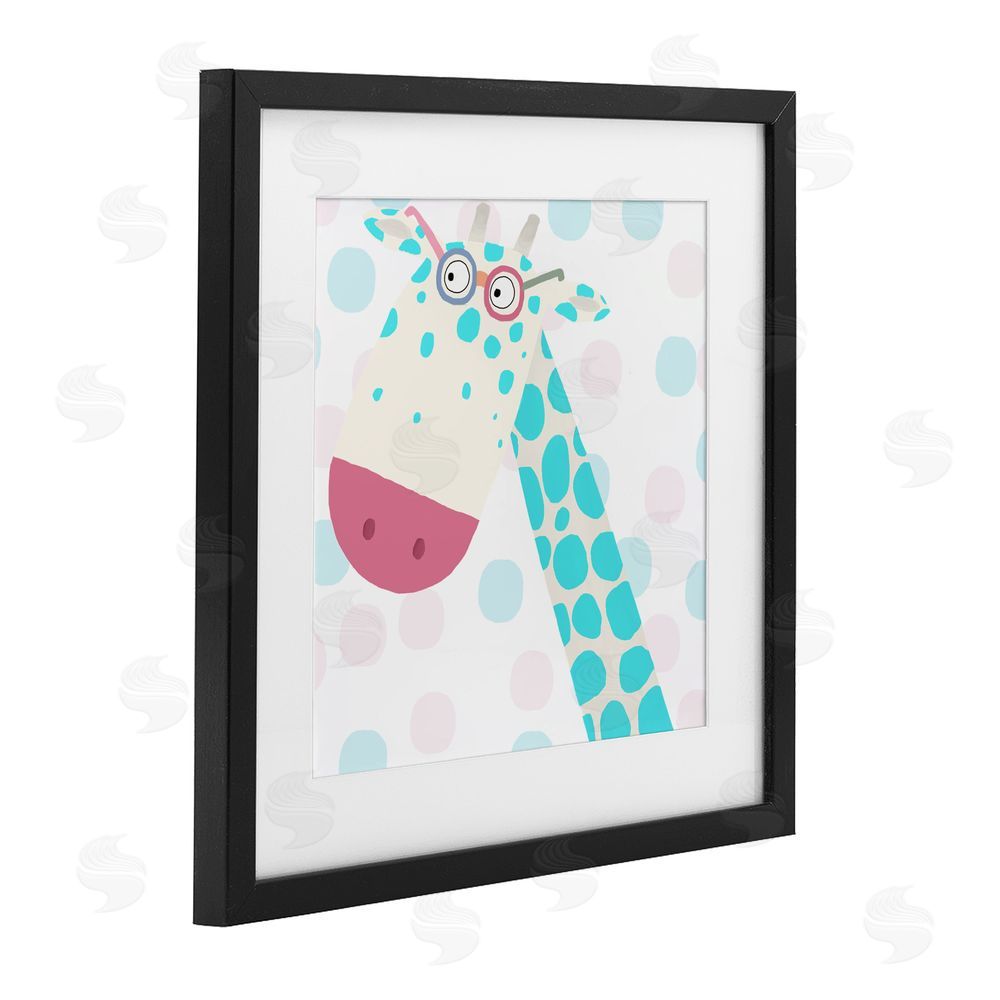 Carla Daly Electric Blue Giraffe Black Framed Print Under Glass with Mat Wall Art
