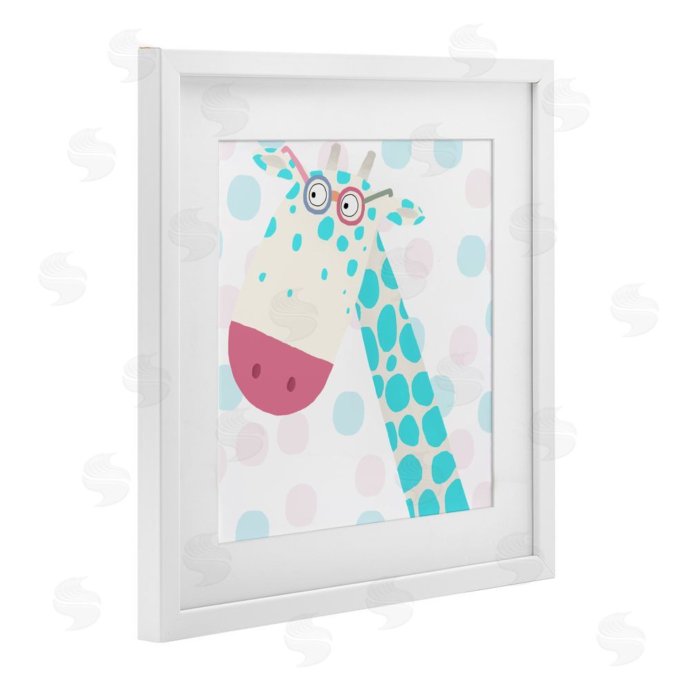 Carla Daly Electric Blue Giraffe White Framed Print Under Glass with Mat Wall Art