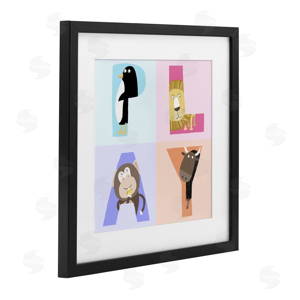 Carla Daly Play Letters Squares with Animals Black Framed Print Under Glass Wall Art