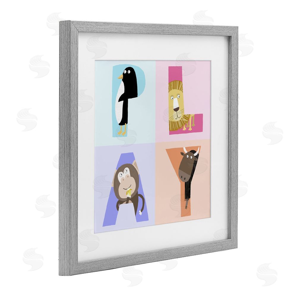 Carla Daly Play Letters Squares with Animals Gray Framed Print Under Glass Wall Art