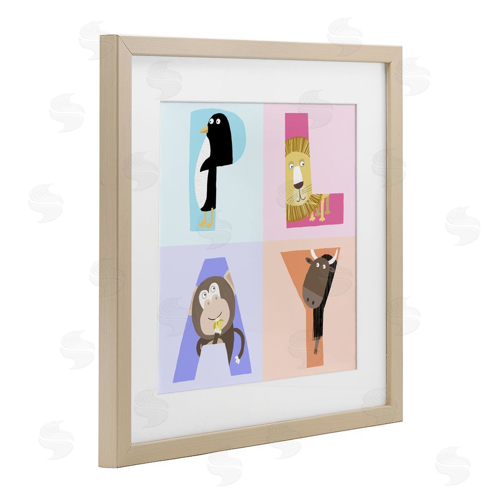 Carla Daly Play Letters Squares with Animals Brown Framed Print Under Glass Wall Art
