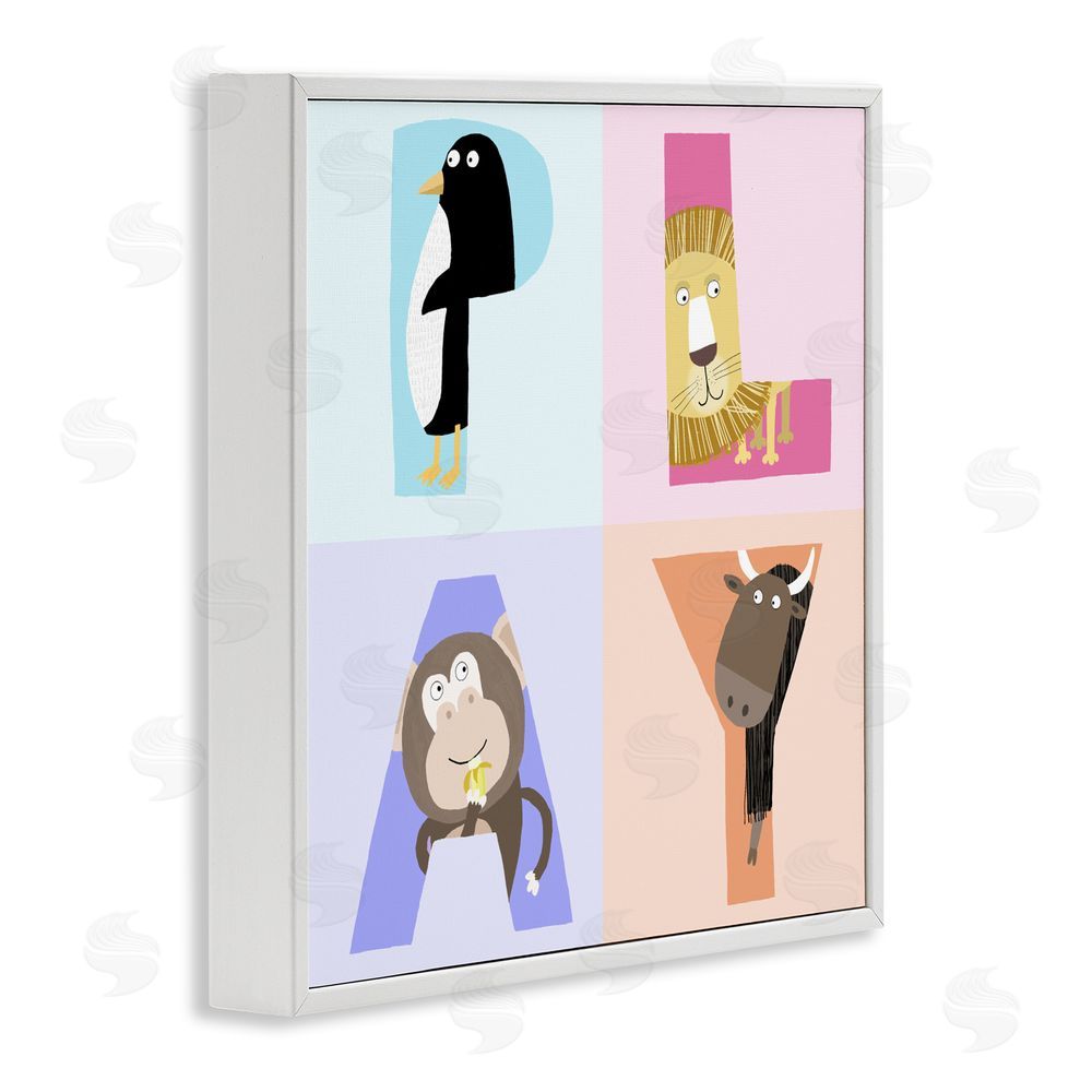 Carla Daly Play Letters Squares with Animals White Framed Giclee Wall Art Print