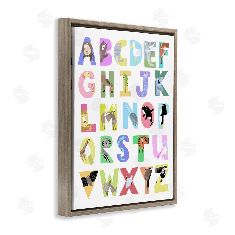 Carla Daly Alphabet Shapes with Animals Brown Floating Frame Canvas Wall Art Print