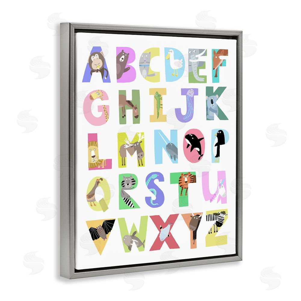 Carla Daly Alphabet Shapes with Animals Gray Floating Frame Canvas Wall Art Print