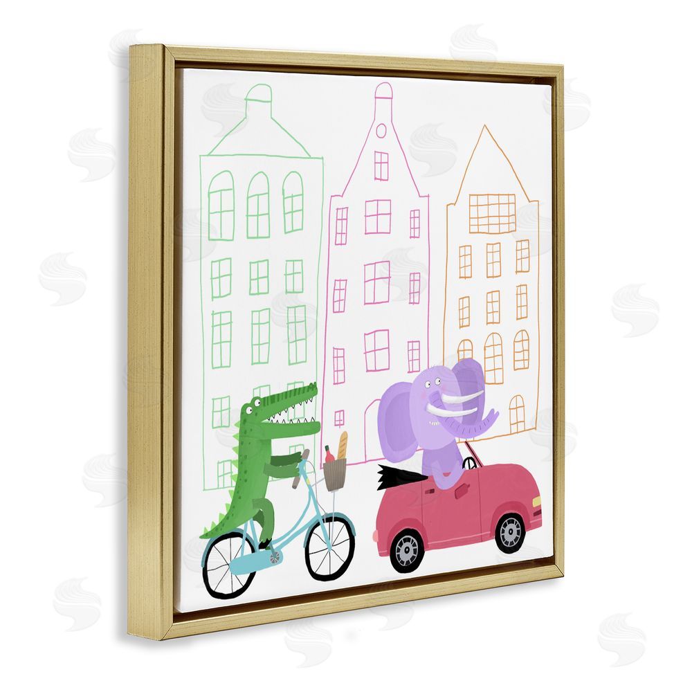 Carla Daly Amsterdam Buildings & Animals Gold Floating Frame Canvas Wall Art Print