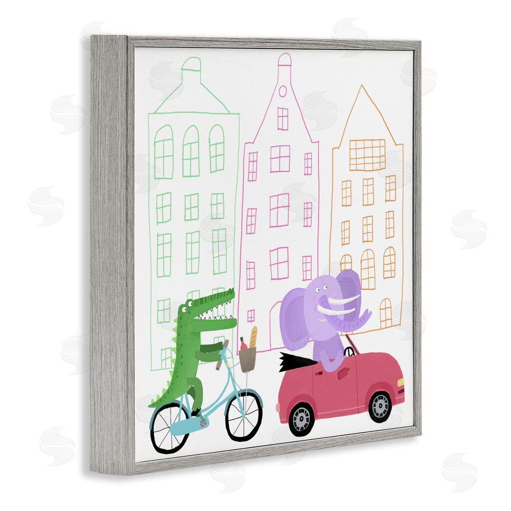 Carla Daly Amsterdam Buildings & Animals Gray Framed Giclee Wall Art Print