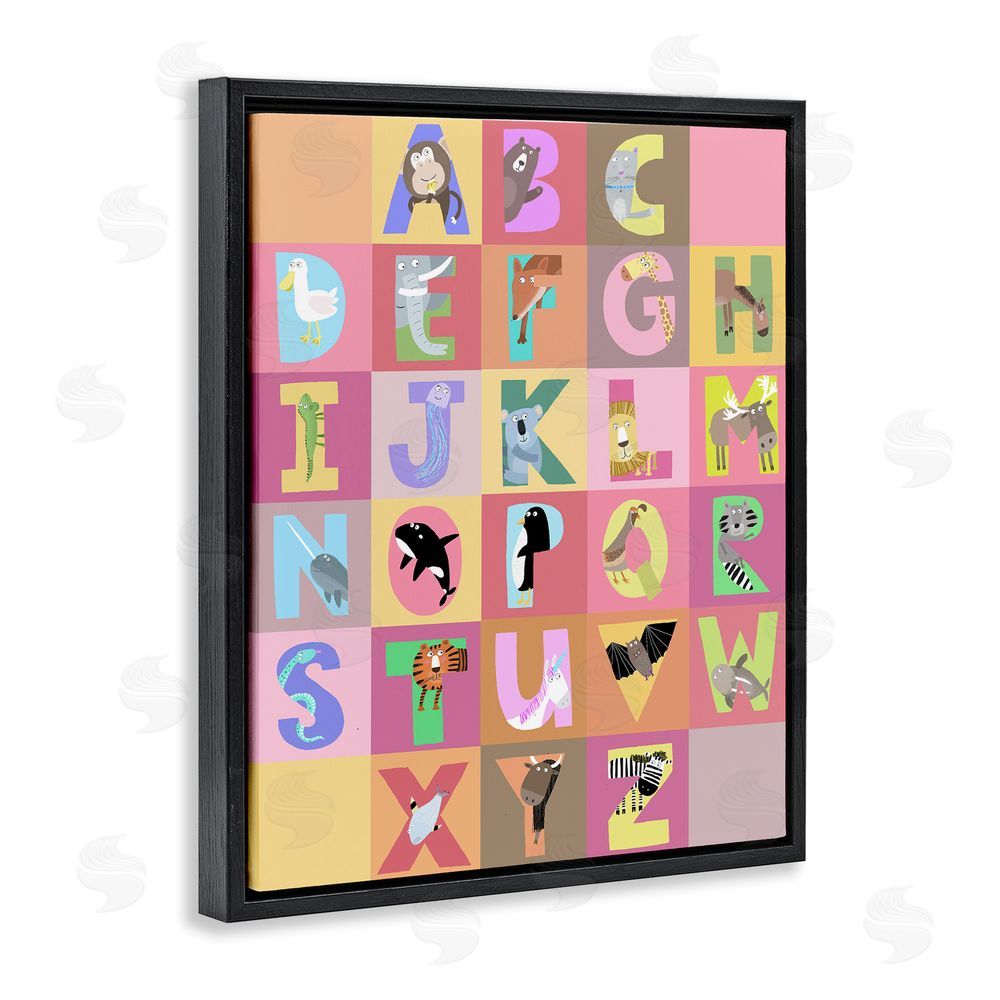 Carla Daly Animal Alphabet in Pink Black Floating Frame Canvas Wall Art Print