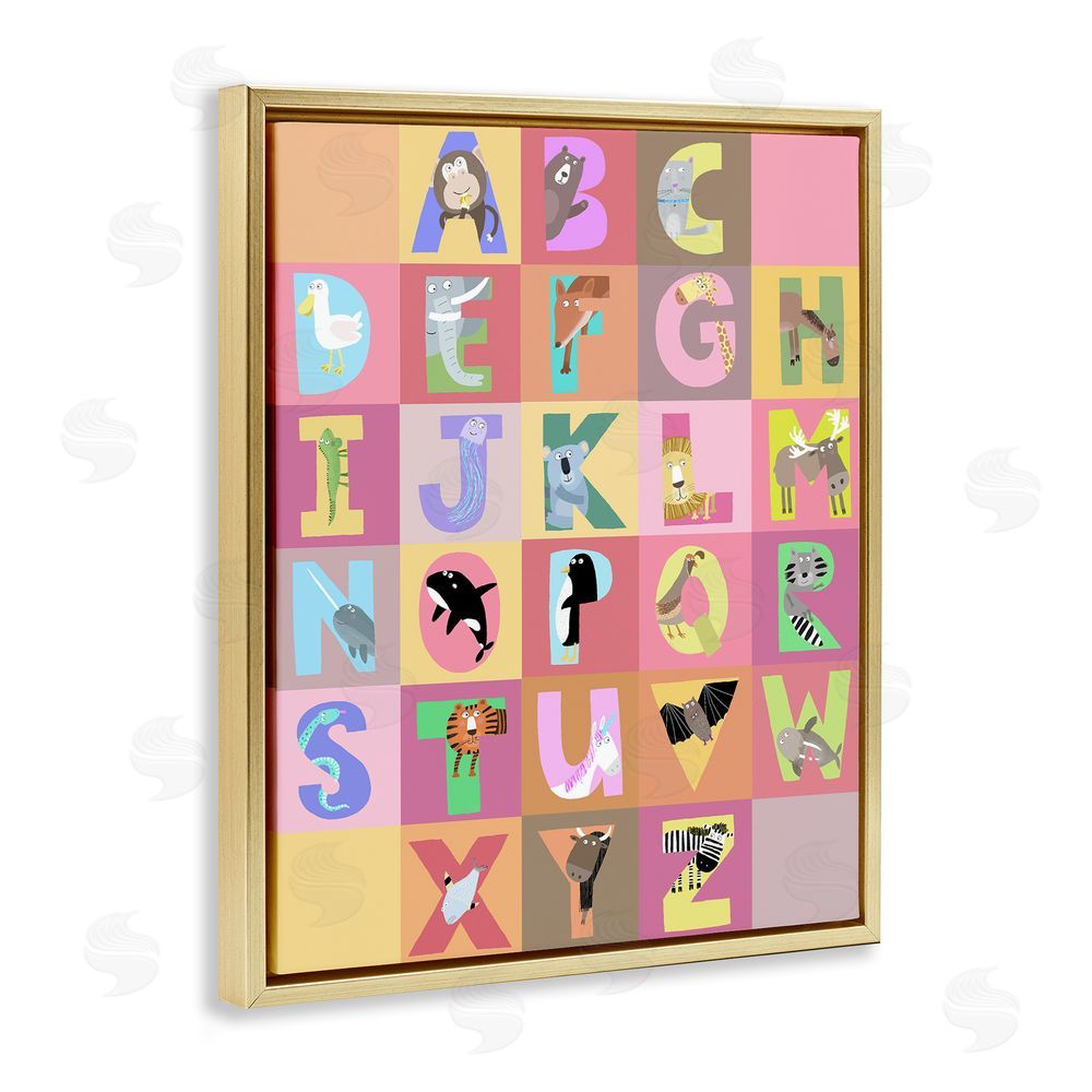 Carla Daly Animal Alphabet in Pink Gold Floating Frame Canvas Wall Art Print