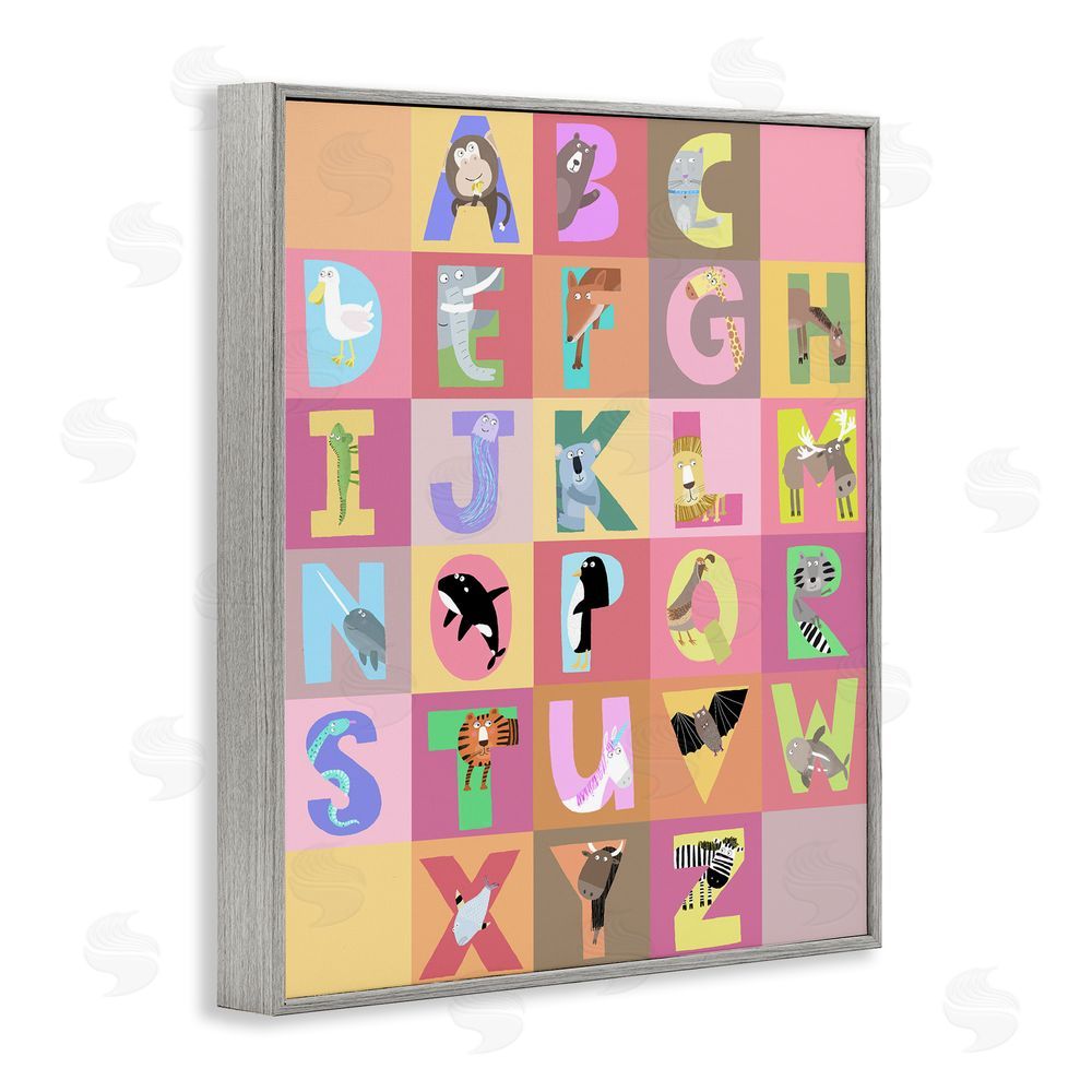 Carla Daly Animal Alphabet in Pink Gray Framed Giclee Wall Art Print