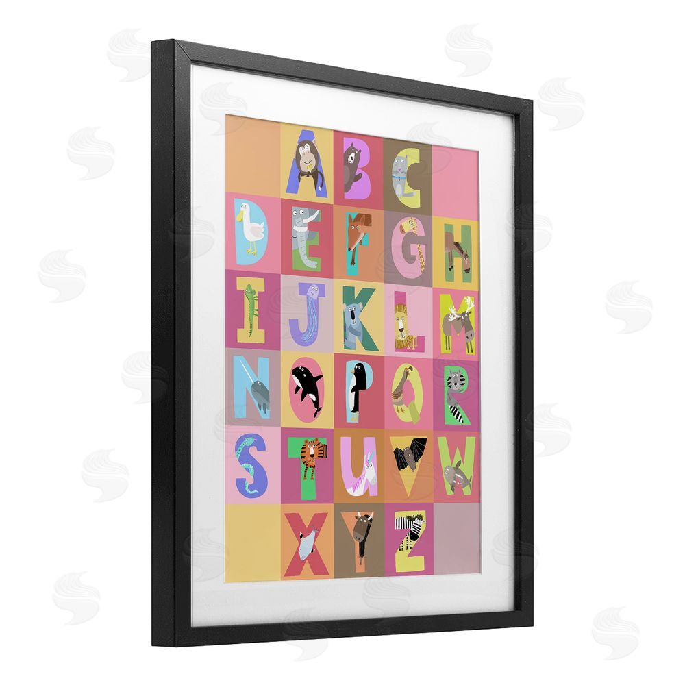 Carla Daly Animal Alphabet in Pink Black Framed Print Under Glass Wall Art