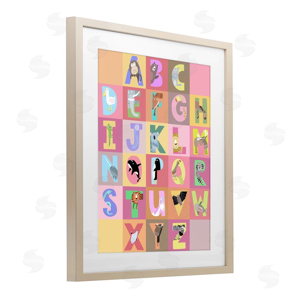 Carla Daly Animal Alphabet in Pink Birch Framed Print Under Glass Wall Art