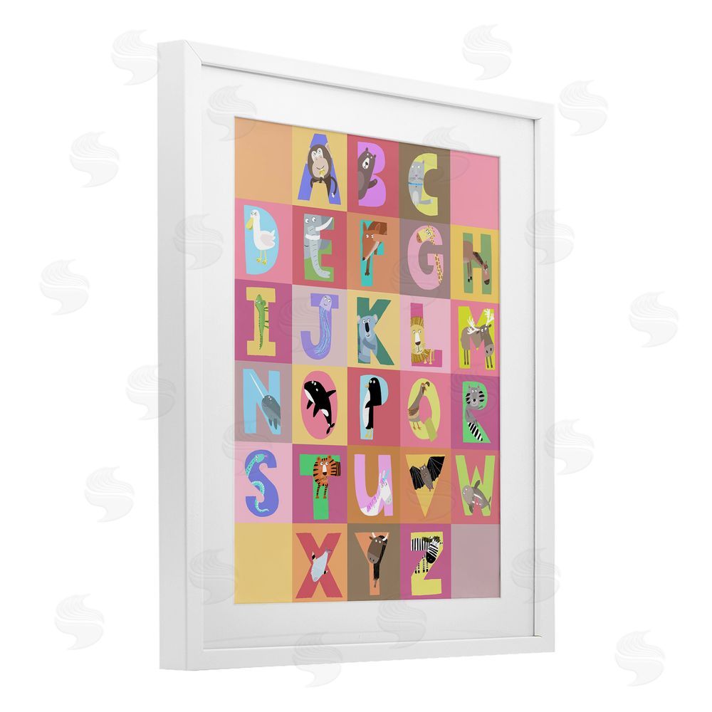 Carla Daly Animal Alphabet in Pink White Framed Print Under Glass Wall Art